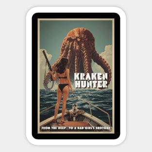 Kraken Hunter: Retro B‑Movie Creature Feature Showdown Sticker